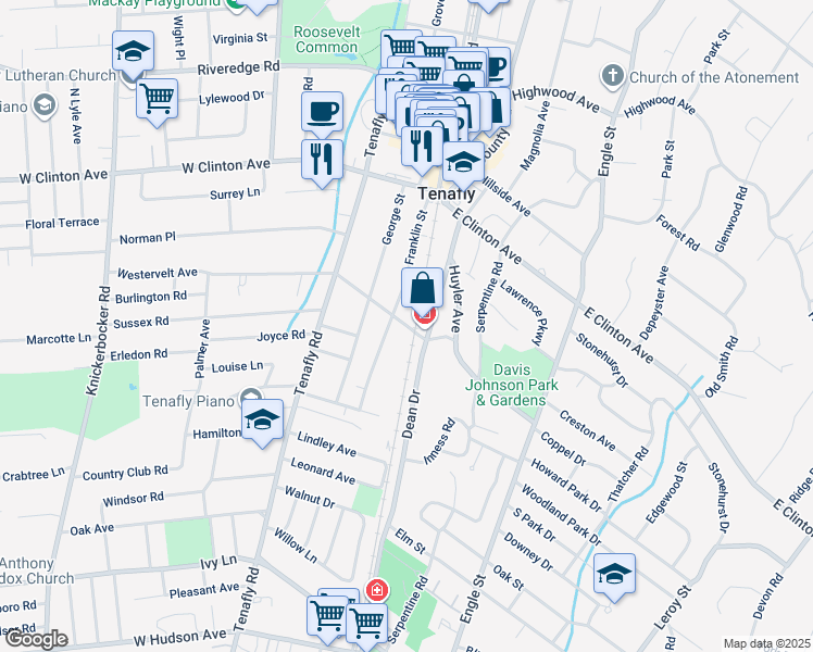 map of restaurants, bars, coffee shops, grocery stores, and more near 60 Westervelt Avenue in Tenafly