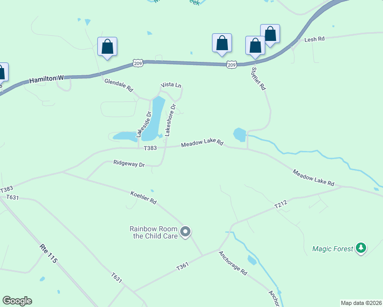 map of restaurants, bars, coffee shops, grocery stores, and more near 385 Meadow Lake Road in Sciota