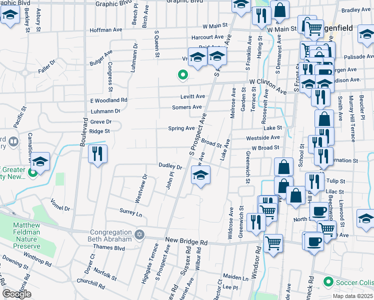 map of restaurants, bars, coffee shops, grocery stores, and more near 10 Hallberg Avenue in Bergenfield