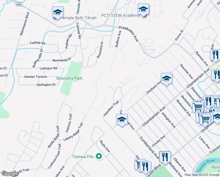 map of restaurants, bars, coffee shops, grocery stores, and more near 29 Huntington Terrace in Totowa