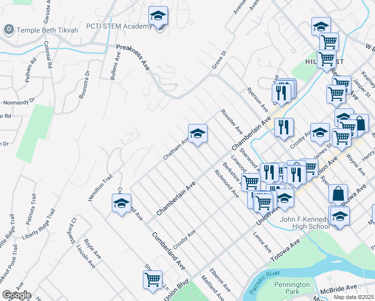 map of restaurants, bars, coffee shops, grocery stores, and more near 266 Lenox Ave in Paterson