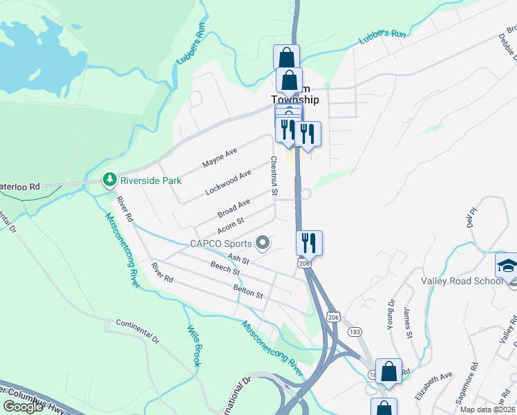 map of restaurants, bars, coffee shops, grocery stores, and more near 6 Acorn St in Stanhope