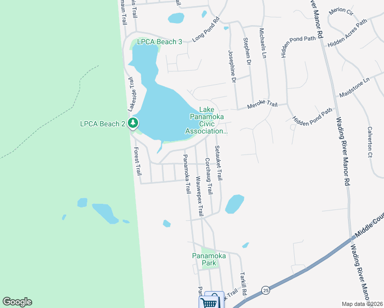 map of restaurants, bars, coffee shops, grocery stores, and more near 130 Wauwepex Trail in Ridge