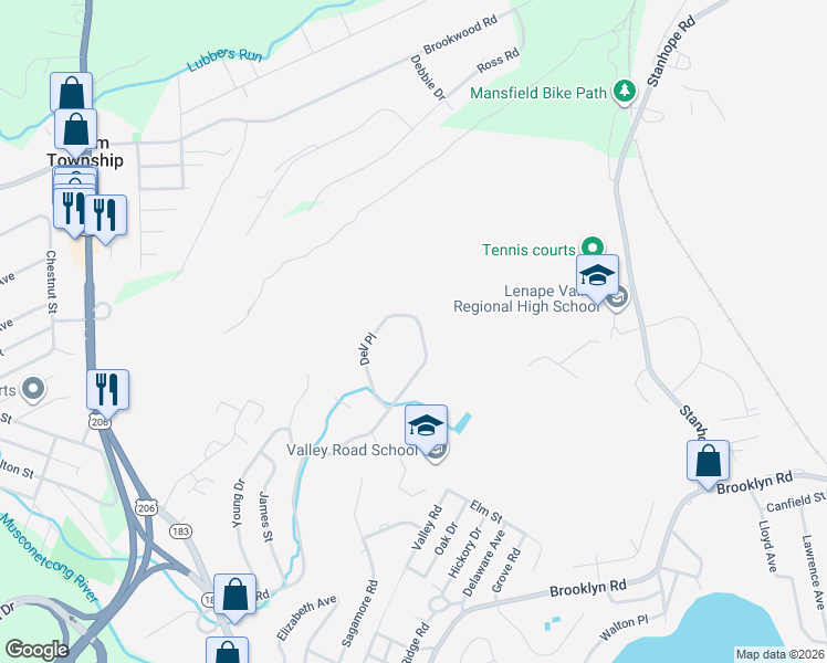 map of restaurants, bars, coffee shops, grocery stores, and more near 14262 Dell Place in Stanhope