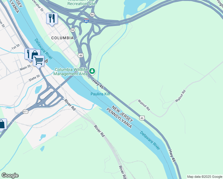 map of restaurants, bars, coffee shops, grocery stores, and more near 19 Route 46 in Columbia