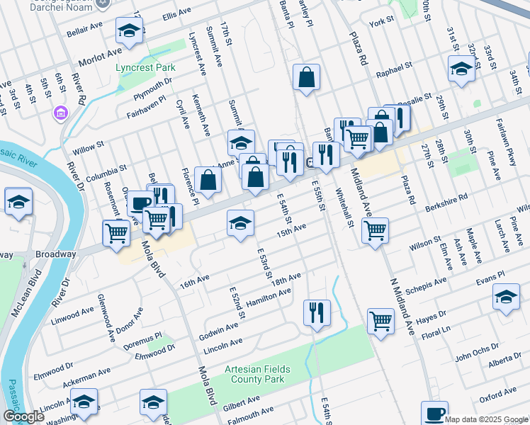 map of restaurants, bars, coffee shops, grocery stores, and more near 24 13th Avenue in Elmwood Park