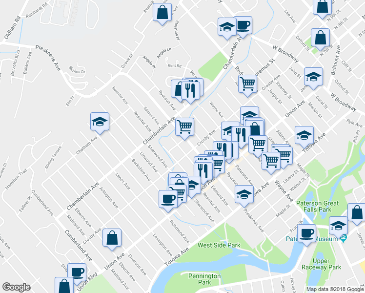 map of restaurants, bars, coffee shops, grocery stores, and more near 294 Edmund Avenue in Paterson