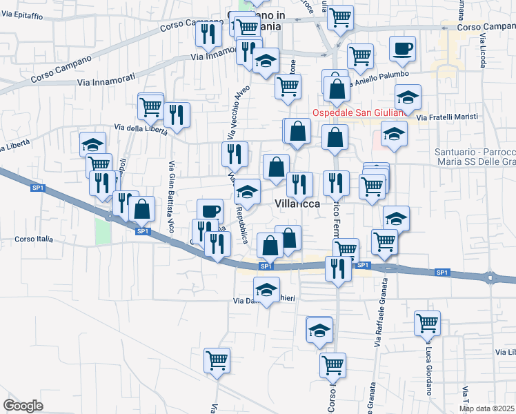 map of restaurants, bars, coffee shops, grocery stores, and more near 2 Corso Italia in Villaricca