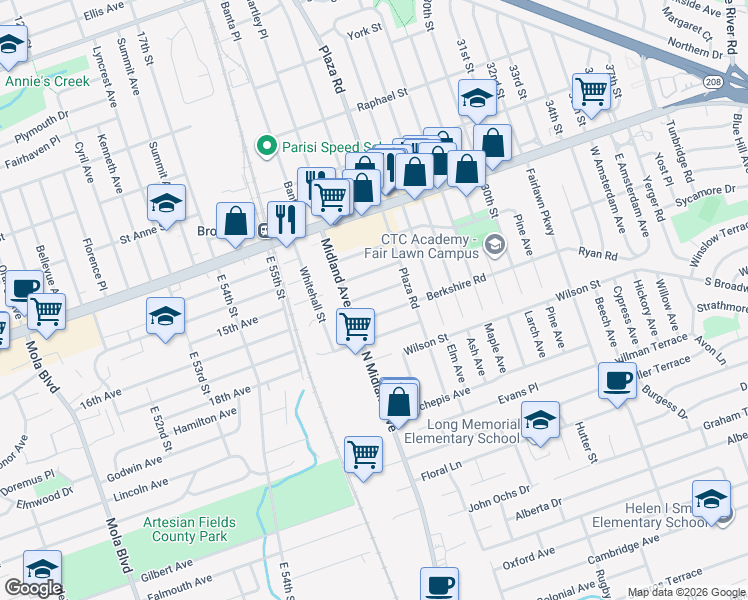 map of restaurants, bars, coffee shops, grocery stores, and more near 23-22 Cambridge Road in Fair Lawn