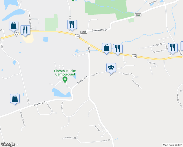 map of restaurants, bars, coffee shops, grocery stores, and more near 798 Frable Road in Effort