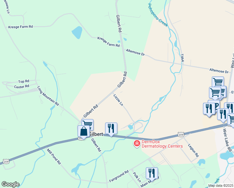 map of restaurants, bars, coffee shops, grocery stores, and more near 732 Gilbert Road in Effort