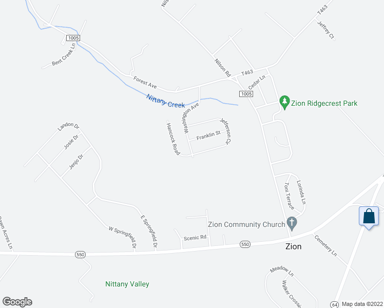 map of restaurants, bars, coffee shops, grocery stores, and more near 299 Jefferson Cir in Bellefonte