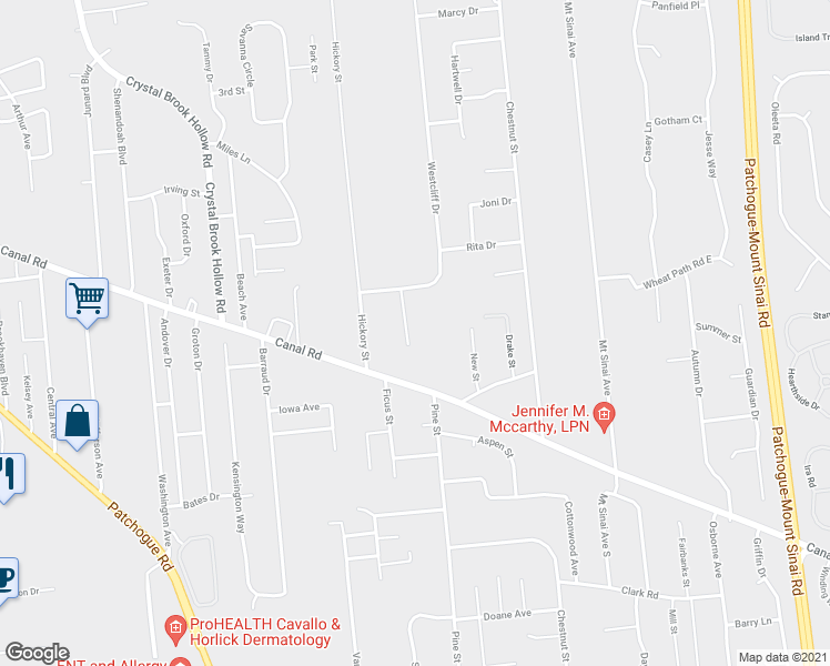 map of restaurants, bars, coffee shops, grocery stores, and more near 5 Mirabelle Court in Mount Sinai