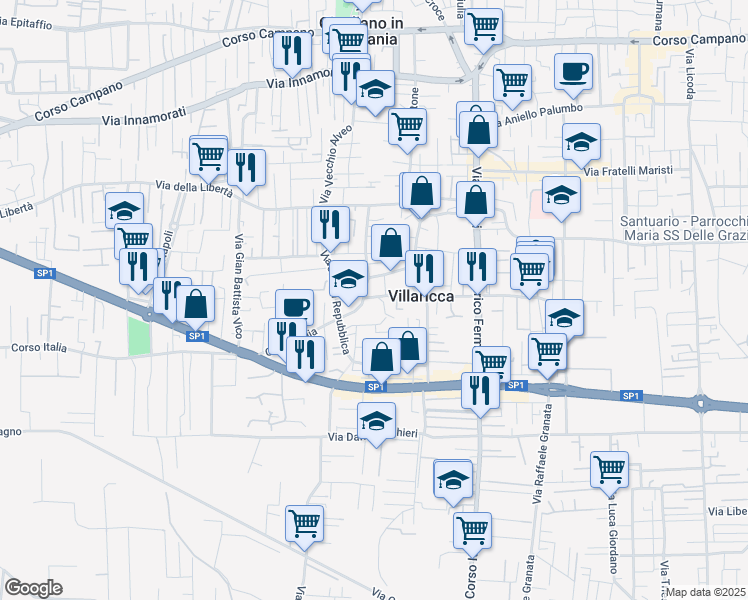 map of restaurants, bars, coffee shops, grocery stores, and more near 2 Corso Italia in Villaricca