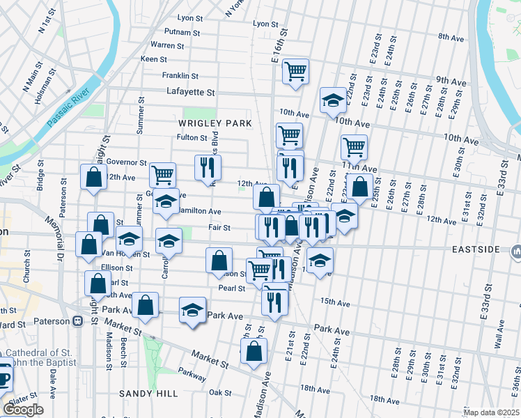 map of restaurants, bars, coffee shops, grocery stores, and more near 234 Godwin Avenue in Paterson