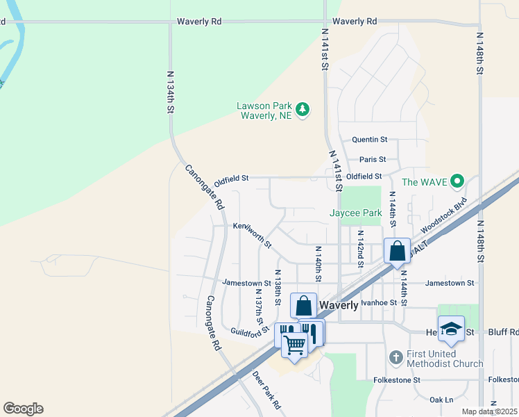 map of restaurants, bars, coffee shops, grocery stores, and more near 11041 North 137th Street in Waverly