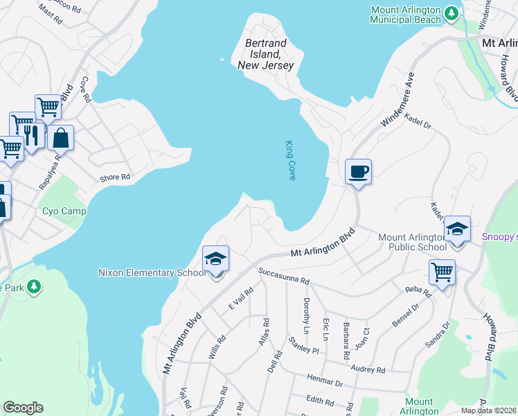 map of restaurants, bars, coffee shops, grocery stores, and more near 4 Cottage Avenue in Roxbury Township
