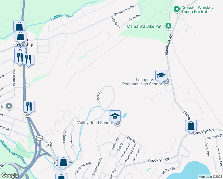 map of restaurants, bars, coffee shops, grocery stores, and more near 14259 Dell Place in Stanhope