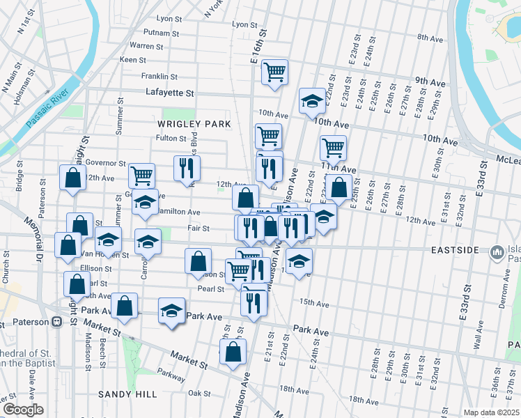 map of restaurants, bars, coffee shops, grocery stores, and more near 234 Godwin Avenue in Paterson