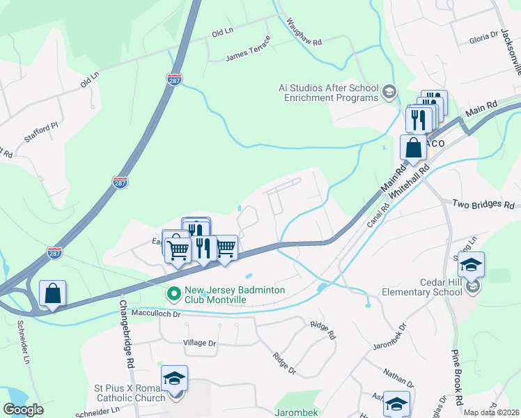 map of restaurants, bars, coffee shops, grocery stores, and more near 55 Heritage Court in Montville