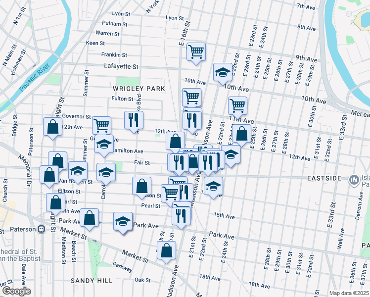 map of restaurants, bars, coffee shops, grocery stores, and more near 234 Godwin Avenue in Paterson