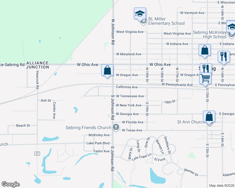 map of restaurants, bars, coffee shops, grocery stores, and more near 678 West Tennessee Avenue in Sebring