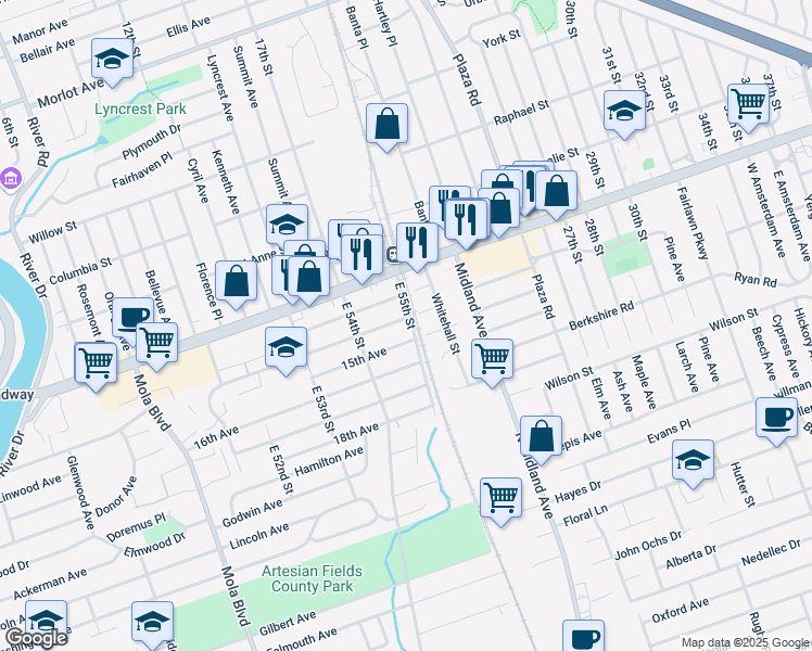map of restaurants, bars, coffee shops, grocery stores, and more near 82 14th Avenue in Elmwood Park