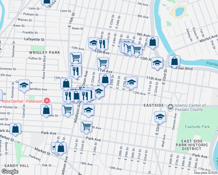 map of restaurants, bars, coffee shops, grocery stores, and more near 572 East 25th Street in Paterson