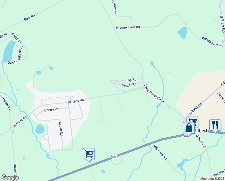 map of restaurants, bars, coffee shops, grocery stores, and more near 277 Serfass Road in Kunkletown