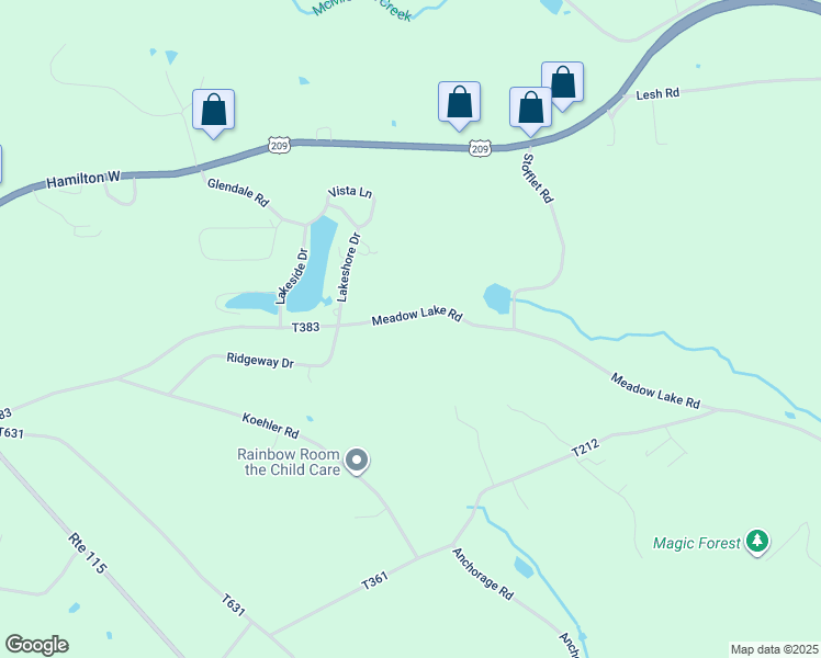 map of restaurants, bars, coffee shops, grocery stores, and more near 2294 Meadow Lake Road in Saylorsburg