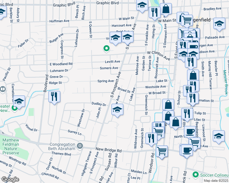map of restaurants, bars, coffee shops, grocery stores, and more near 10 Hallberg Avenue in Bergenfield