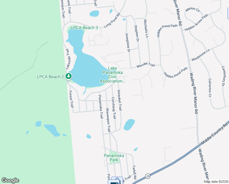 map of restaurants, bars, coffee shops, grocery stores, and more near 19 Corchaug Trail in Ridge