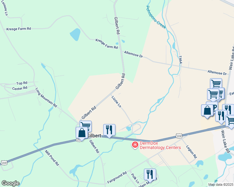 map of restaurants, bars, coffee shops, grocery stores, and more near 732 Gilbert Road in Effort