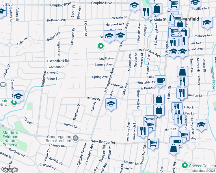 map of restaurants, bars, coffee shops, grocery stores, and more near 10 Hallberg Avenue in Bergenfield