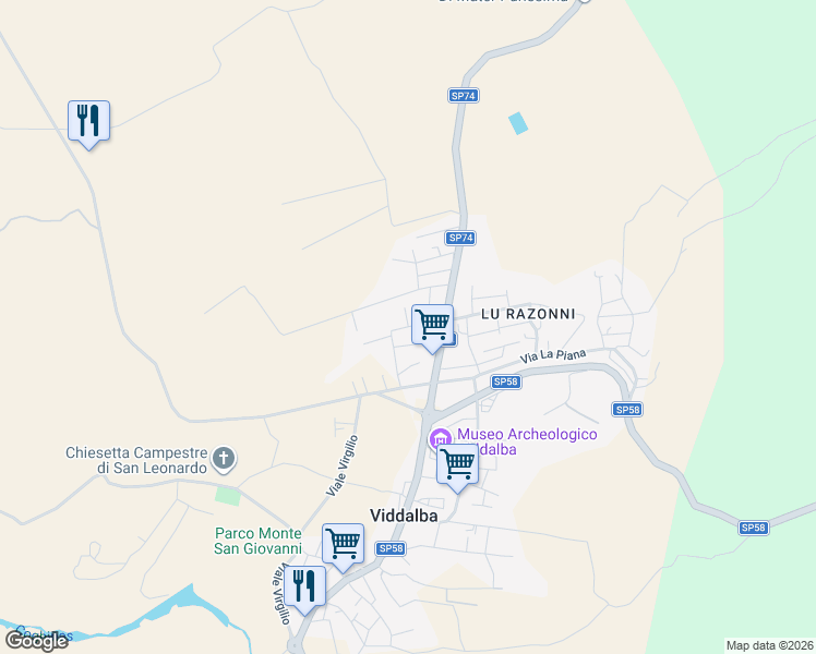 map of restaurants, bars, coffee shops, grocery stores, and more near 1010 Via Tiro al Piattello in Viddalba