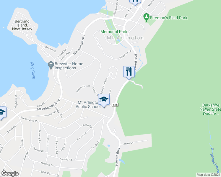 map of restaurants, bars, coffee shops, grocery stores, and more near 84 Henry Court in Mount Arlington