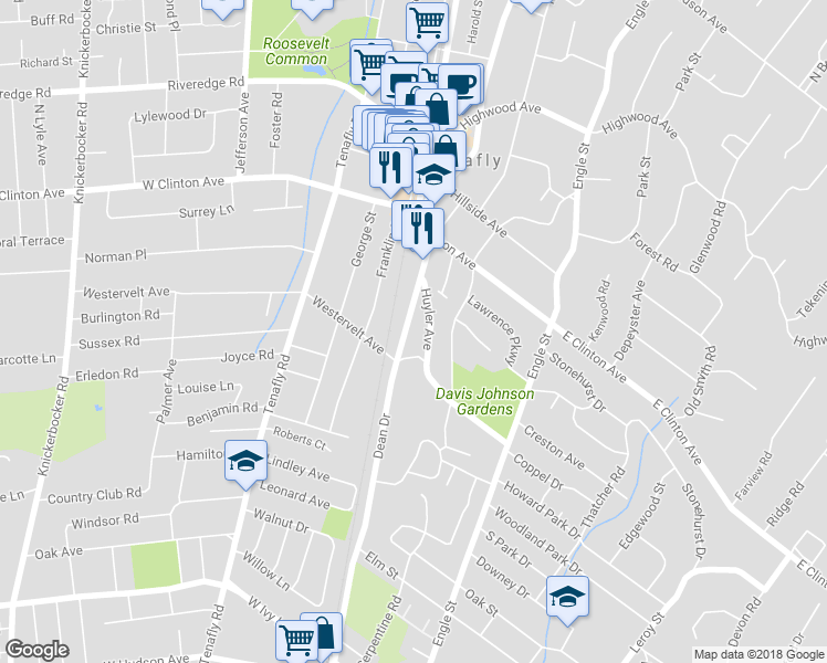 map of restaurants, bars, coffee shops, grocery stores, and more near 116 Dean Drive in Tenafly