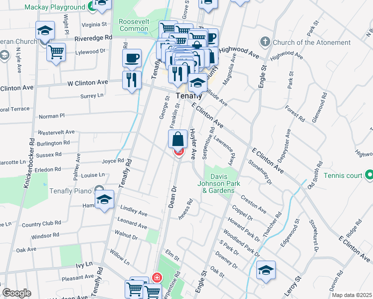 map of restaurants, bars, coffee shops, grocery stores, and more near 112 Dean Drive in Tenafly