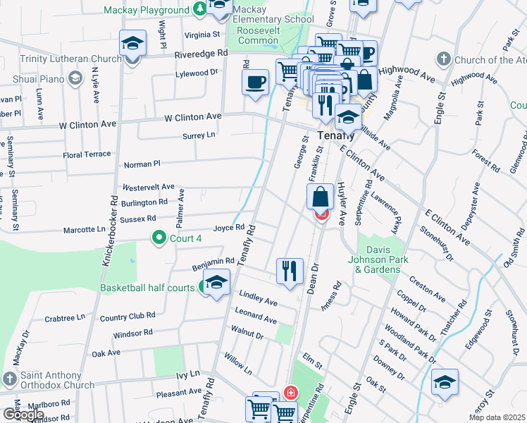 map of restaurants, bars, coffee shops, grocery stores, and more near 4 Moller Street in Tenafly