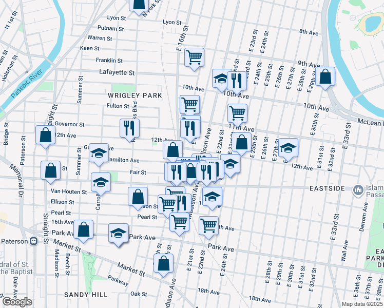 map of restaurants, bars, coffee shops, grocery stores, and more near 409 Hamilton Avenue in Paterson