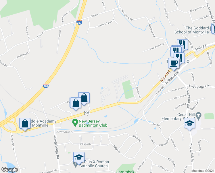 map of restaurants, bars, coffee shops, grocery stores, and more near 69 Heritage Court in Montville
