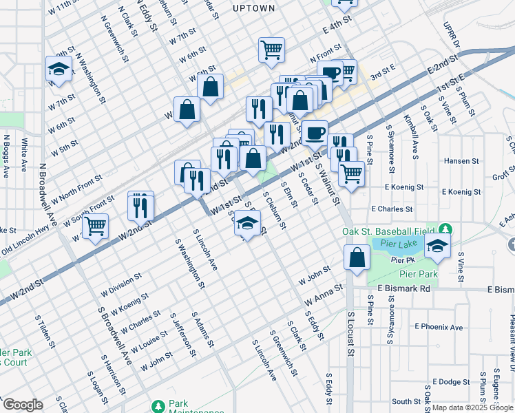map of restaurants, bars, coffee shops, grocery stores, and more near 720 West Division Street in Grand Island