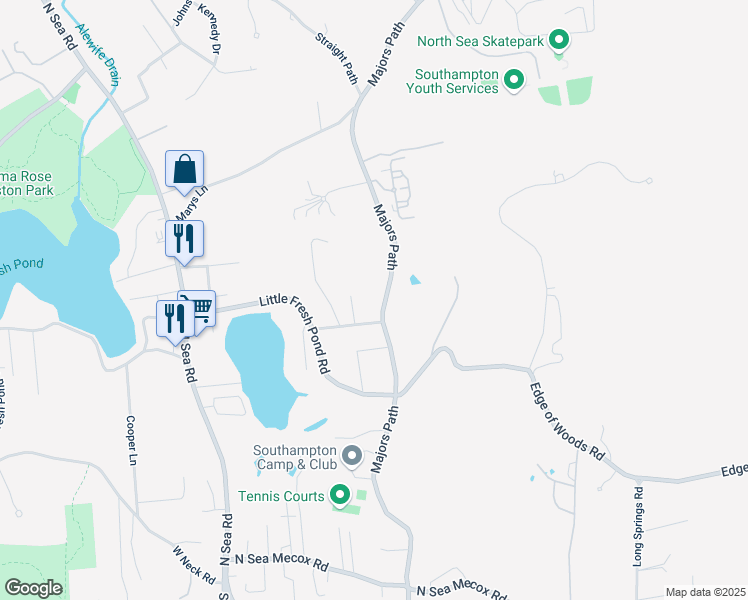 map of restaurants, bars, coffee shops, grocery stores, and more near 873 Majors Path in Southampton