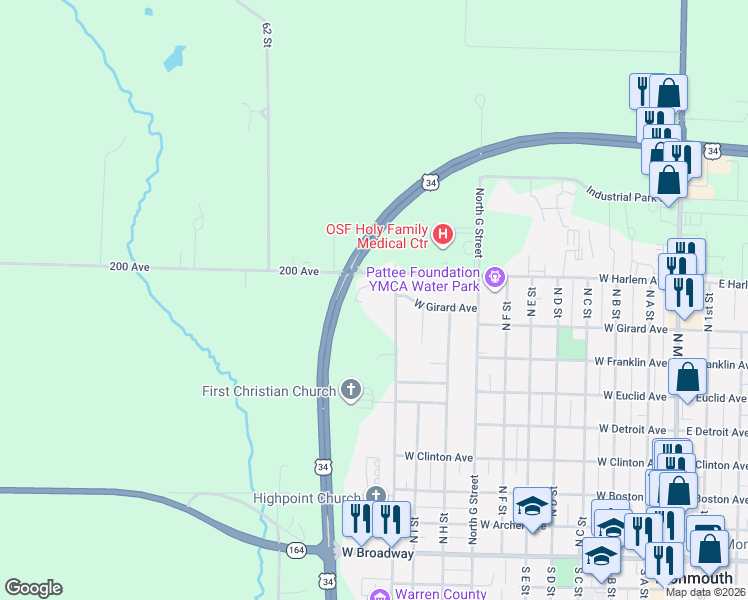 map of restaurants, bars, coffee shops, grocery stores, and more near in Monmouth