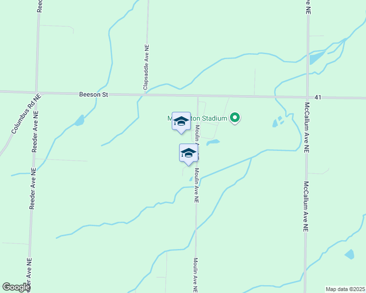 map of restaurants, bars, coffee shops, grocery stores, and more near 10325 Moulin Avenue Northeast in Alliance