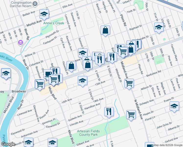 map of restaurants, bars, coffee shops, grocery stores, and more near 24 13th Avenue in Elmwood Park