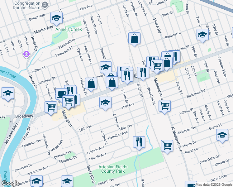 map of restaurants, bars, coffee shops, grocery stores, and more near 24 13th Avenue in Elmwood Park