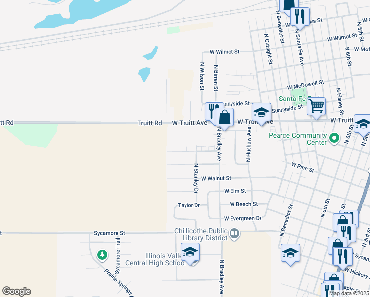 map of restaurants, bars, coffee shops, grocery stores, and more near 1308 West Chestnut Street in Chillicothe