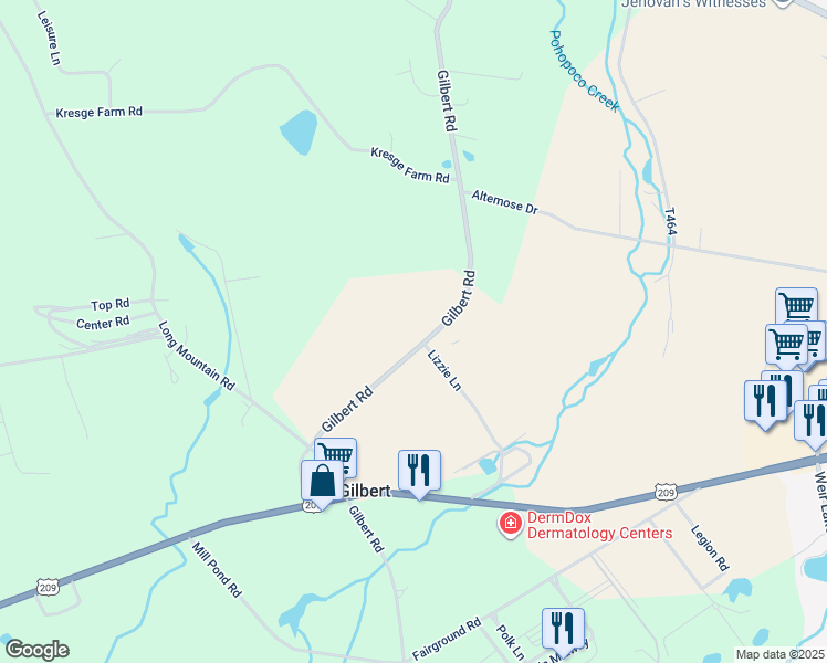 map of restaurants, bars, coffee shops, grocery stores, and more near 729 Gilbert Road in Effort