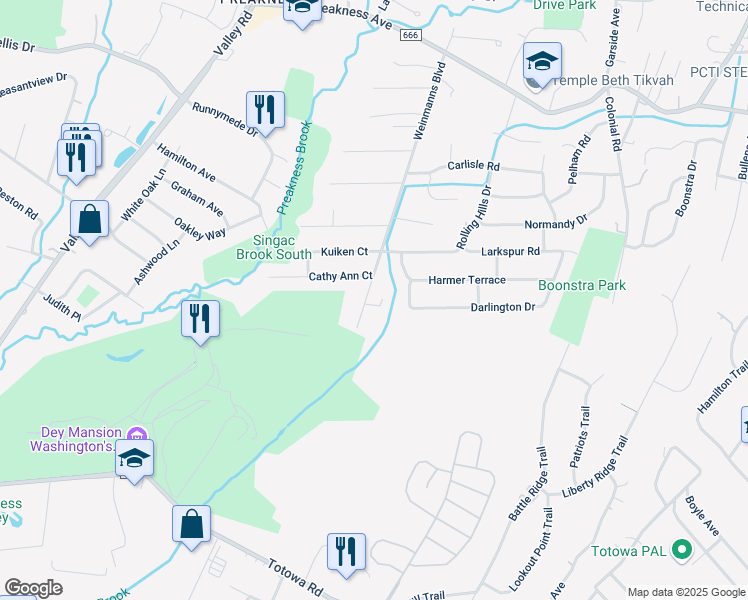 map of restaurants, bars, coffee shops, grocery stores, and more near 161 Weinmanns Boulevard in Wayne